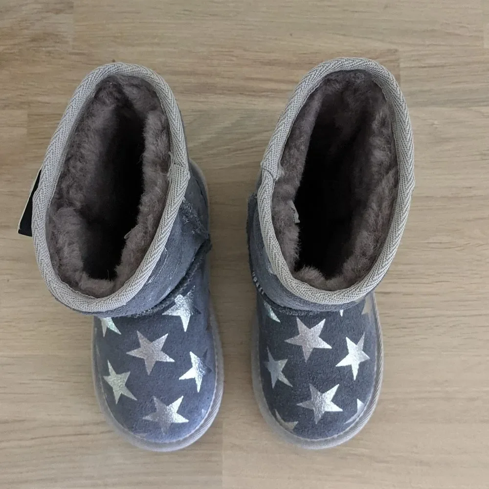 Emu Australia Starry Night Silver Metallic Gray Suede Boots 9 Toddler Girl